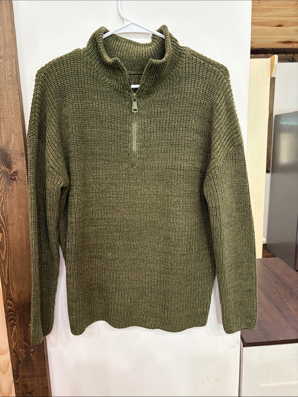 Source Unknown Olive Green Zip-Up Knit Sweater